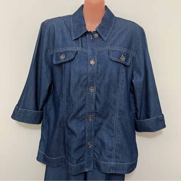 Alfred Dunner Chambray Denim Jacket & Pant Set - Picture 3 of 15